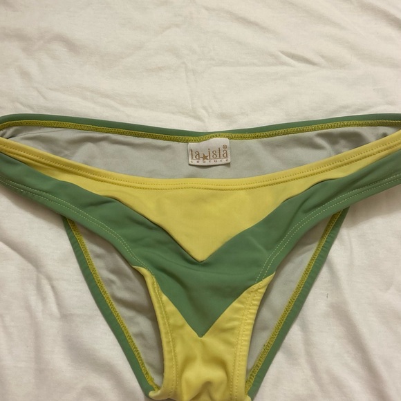 La Isla Couture Vintage Vibrant Green and Yellow Bikini Bottom - Picture 1 of 3